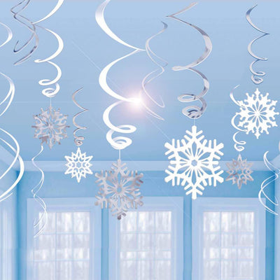 Winter Snowflake Hanging Foil Swirls: 12-Piece Pack – Candy Warehouse