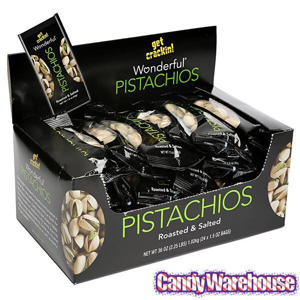 Wonderful Roasted and Salted Pistachios 1.5-Ounce Packs: 24-Piece Box - Candy Warehouse