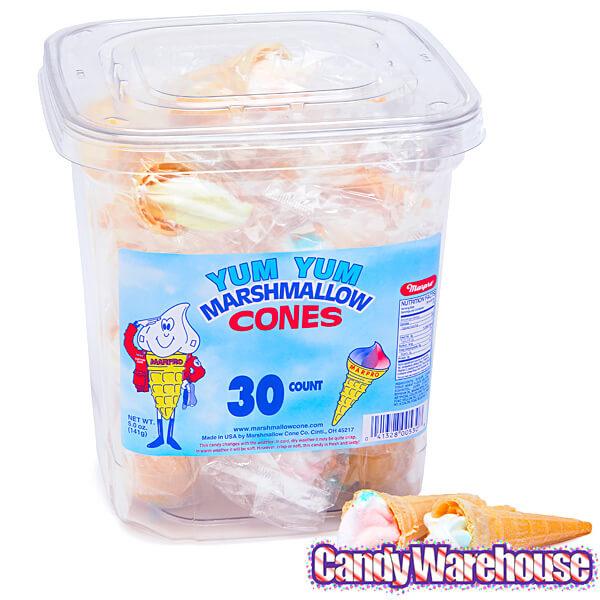 Yum Yum Marshmallow Candy Ice Cream Cones: 30-Piece Tub - Candy Warehouse