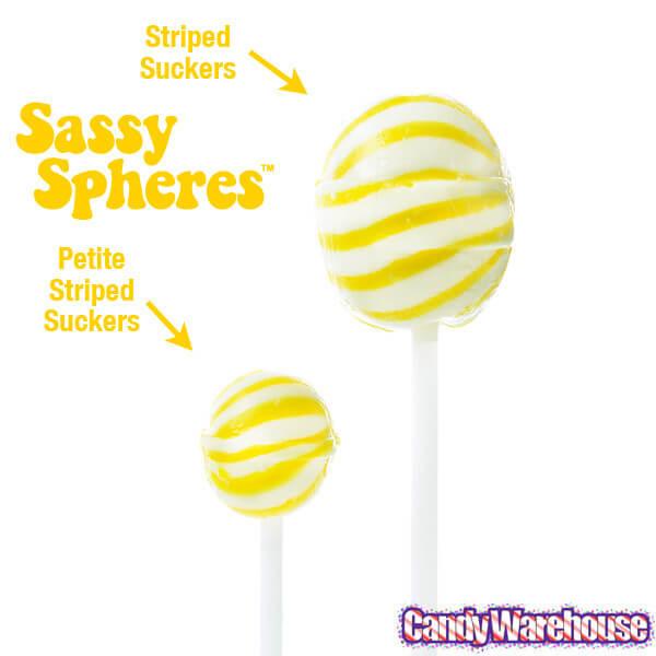 YumJunkie Sassy Spheres Banana Yellow Striped Ball Lollipops: 100-Piece Bag - Candy Warehouse