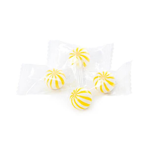 YumJunkie Sassy Spheres Banana Yellow Striped Candy Balls - Petite: 5LB Bag - Candy Warehouse