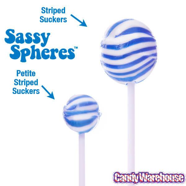 YumJunkie Sassy Spheres Blueberry Blue Striped Ball Lollipops - Petite: 400-Piece Bag - Candy Warehouse