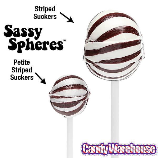 YumJunkie Sassy Spheres Cherry Black Striped Ball Lollipops: 100-Piece Bag - Candy Warehouse