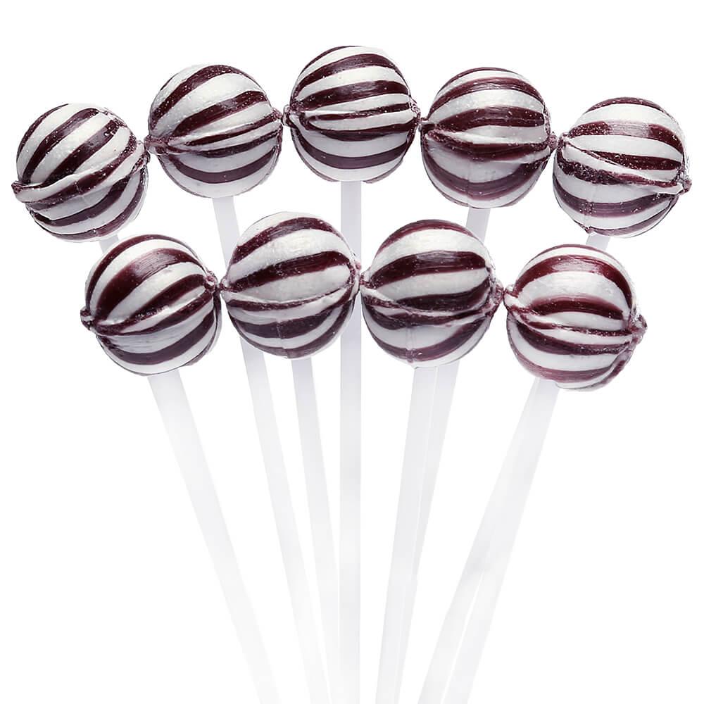 YumJunkie Sassy Spheres Cherry Black Striped Ball Lollipops - Petite: 400-Piece Bag - Candy Warehouse