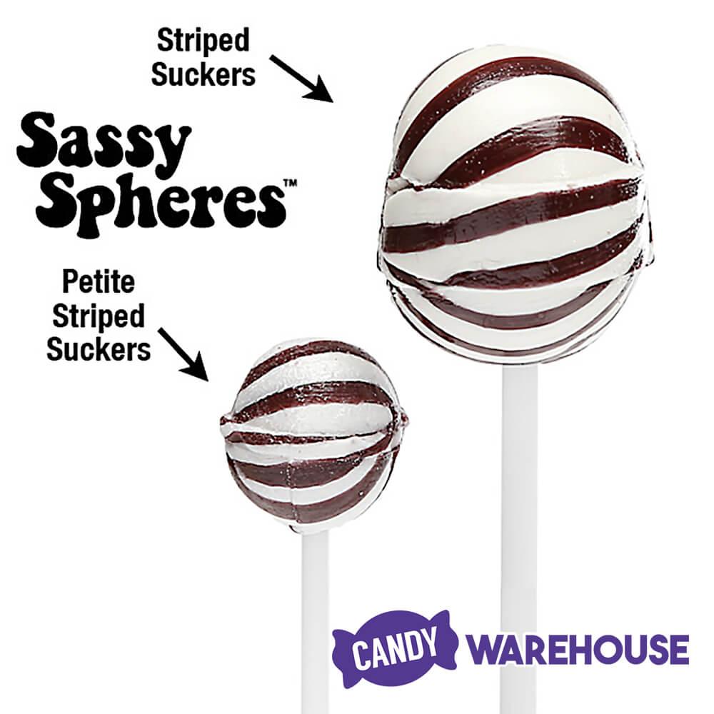 YumJunkie Sassy Spheres Cherry Black Striped Ball Lollipops - Petite: 400-Piece Bag - Candy Warehouse