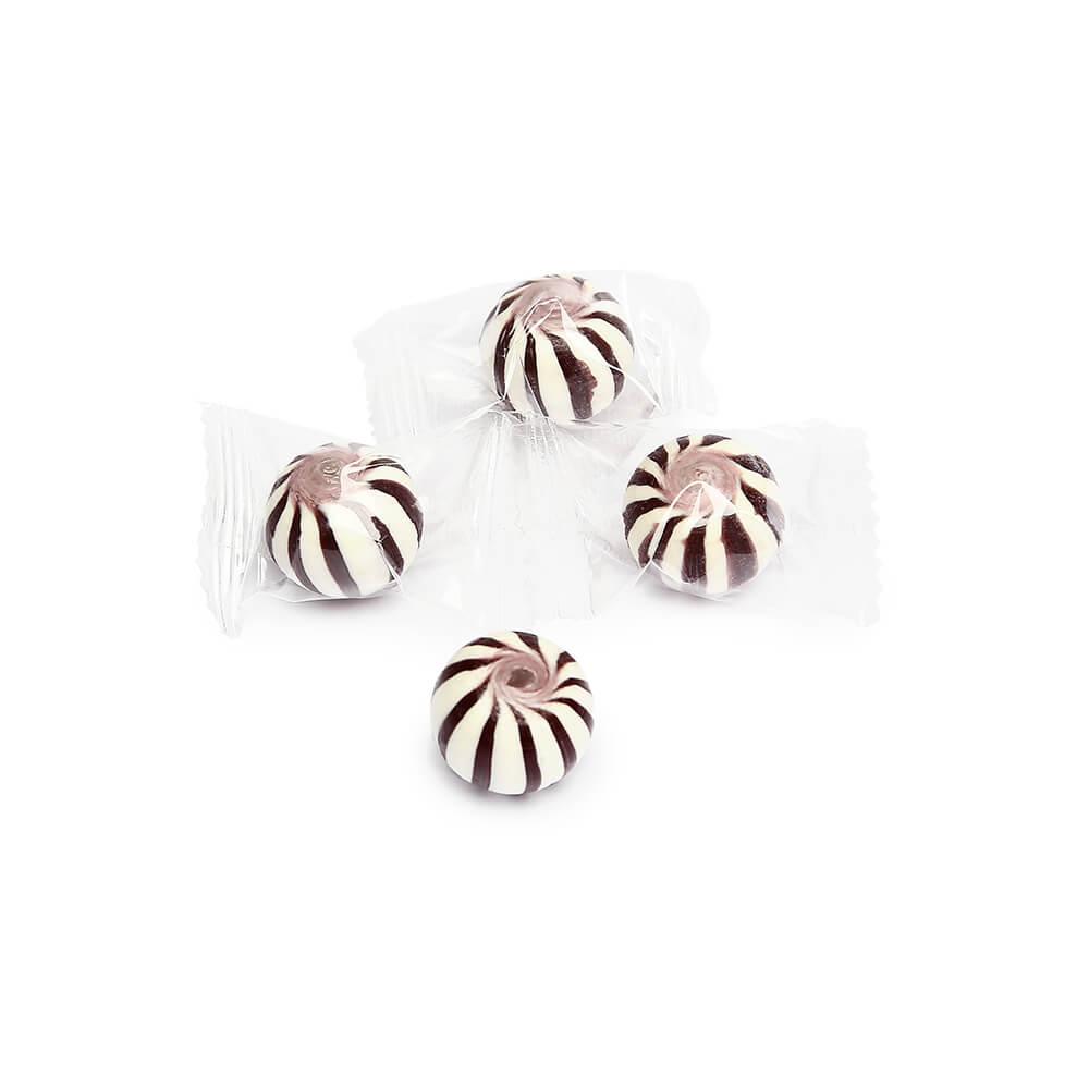 YumJunkie Sassy Spheres Cherry Black Striped Candy Balls - Petite: 5LB Bag - Candy Warehouse