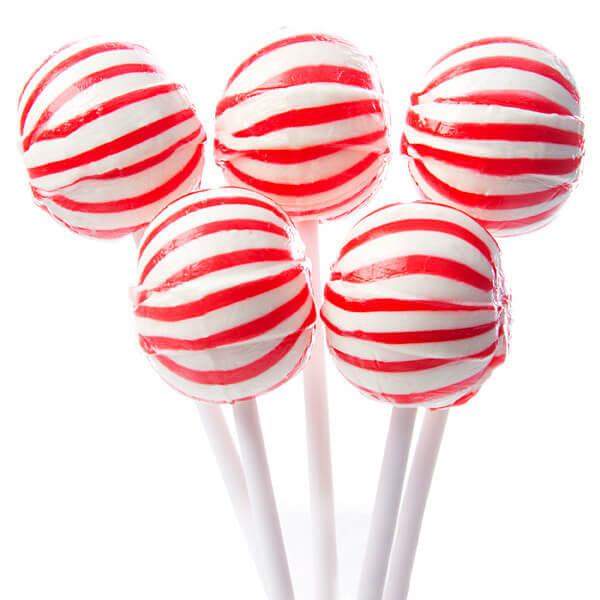 YumJunkie Sassy Spheres Cherry Red Striped Ball Lollipops: 100-Piece Bag - Candy Warehouse