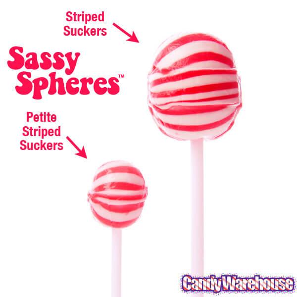 YumJunkie Sassy Spheres Cherry Red Striped Ball Lollipops: 100-Piece Bag - Candy Warehouse