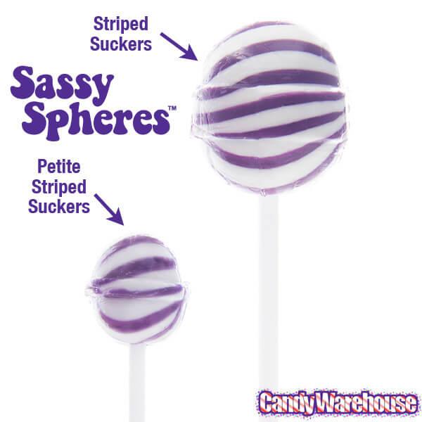 YumJunkie Sassy Spheres Grape Purple Striped Ball Lollipops: 100-Piece Bag - Candy Warehouse