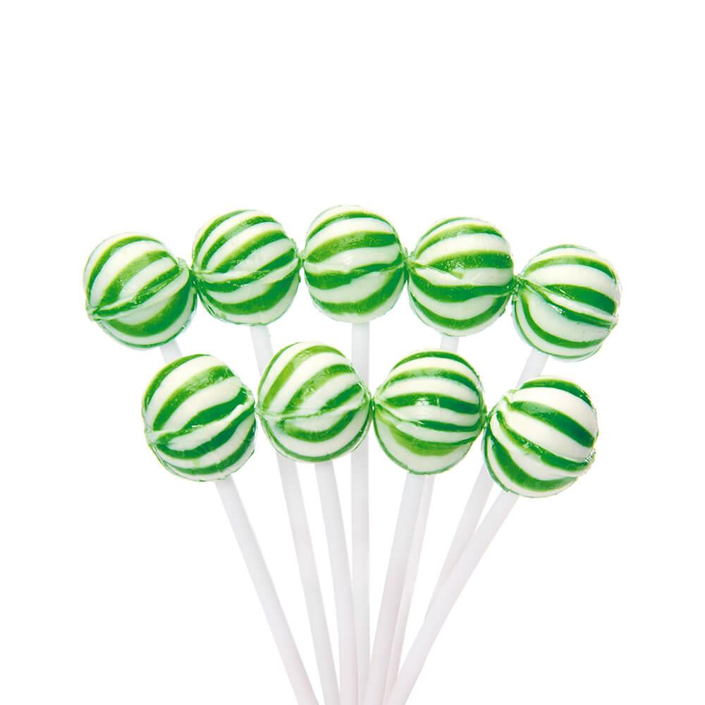 YumJunkie Sassy Spheres Lime Green Striped Ball Lollipops - Petite: 400-Piece Bag - Candy Warehouse