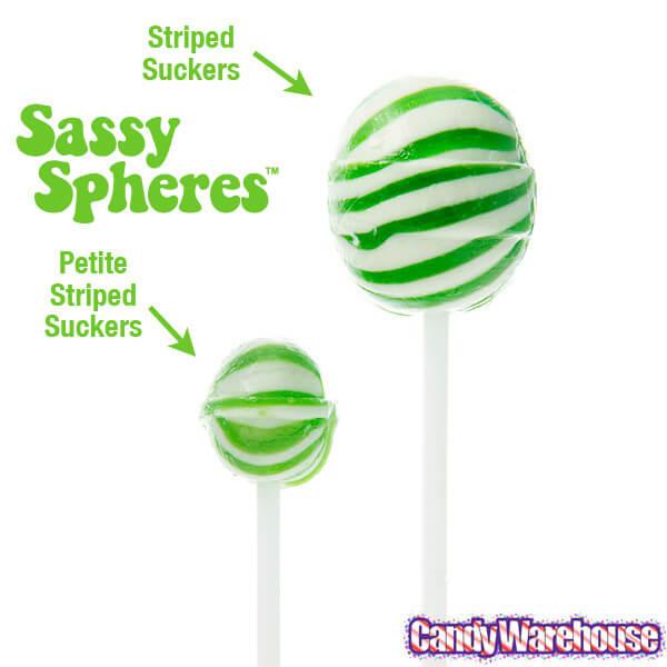 YumJunkie Sassy Spheres Lime Green Striped Ball Lollipops - Petite: 400-Piece Bag - Candy Warehouse