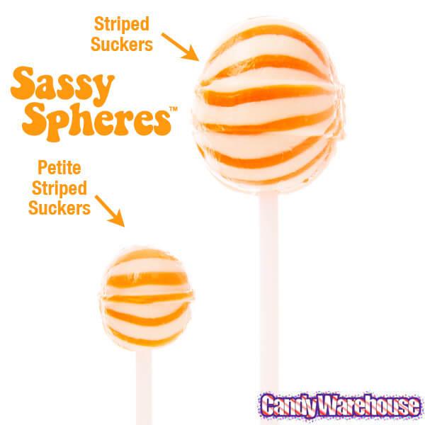 YumJunkie Sassy Spheres Orange Striped Ball Lollipops - Petite: 400-Piece Bag - Candy Warehouse