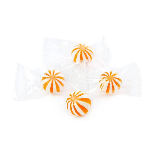 YumJunkie Sassy Spheres Orange Striped Candy Balls - Petite: 5LB Bag - Candy Warehouse