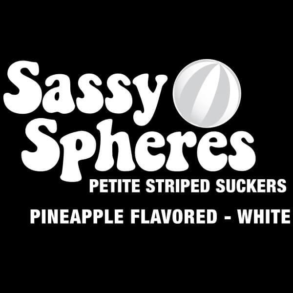 YumJunkie Sassy Spheres Pineapple White Striped Ball Lollipops - Petite: 400-Piece Bag - Candy Warehouse