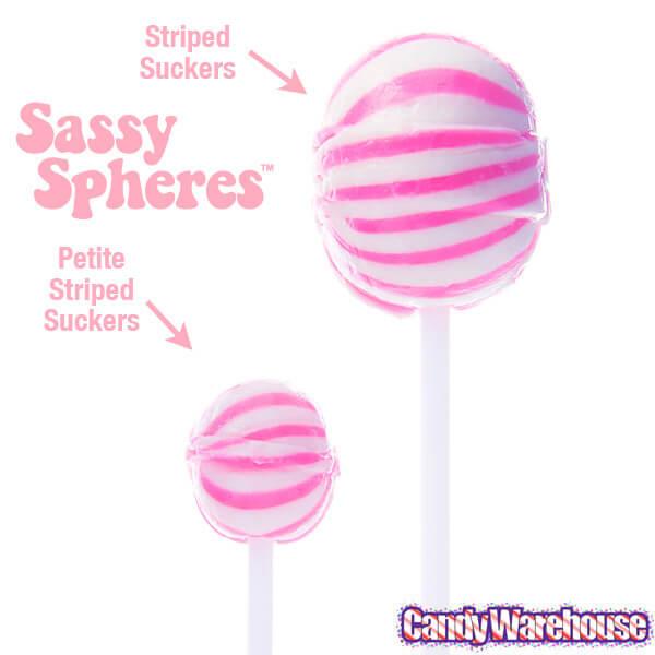 YumJunkie Sassy Spheres Strawberry Pink Striped Ball Lollipops: 100-Piece Bag - Candy Warehouse