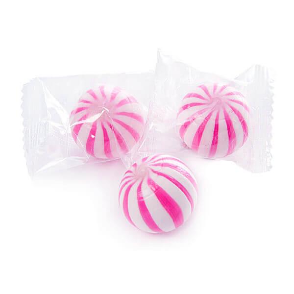 YumJunkie Sassy Spheres Strawberry Pink Striped Candy Balls: 5LB Bag - Candy Warehouse