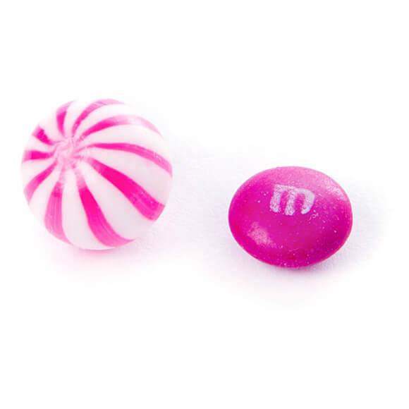 YumJunkie Sassy Spheres Strawberry Pink Striped Candy Balls - Petite: 5LB Bag - Candy Warehouse