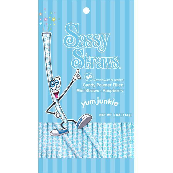 YumJunkie Sassy Straws Candy Powder Filled Mini Straws - Blue Raspberry: 50-Piece Bag - Candy Warehouse