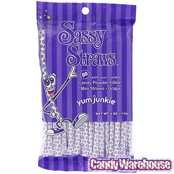 YumJunkie Sassy Straws Candy Powder Filled Mini Straws - Grape: 50-Piece Bag - Candy Warehouse