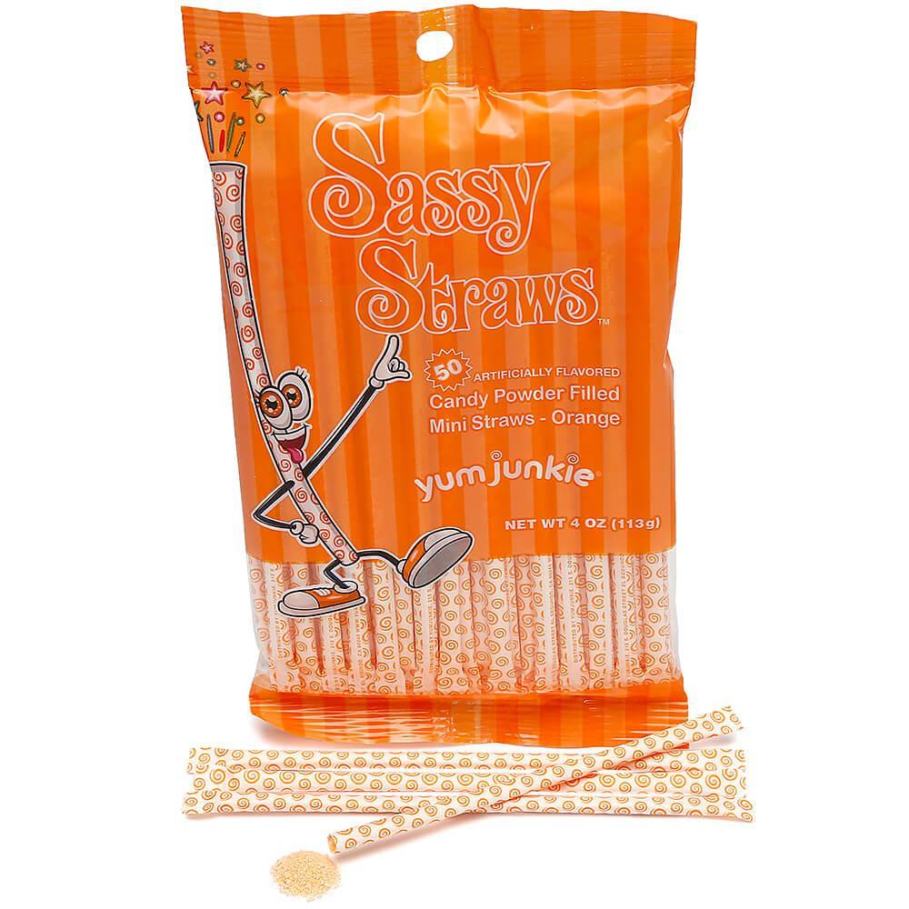 YumJunkie Sassy Straws Candy Powder Filled Mini Straws - Orange: 50-Piece Bag - Candy Warehouse