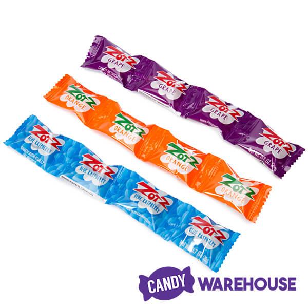 Zotz Sour Candy Fizz Strings - Blue Raspberry, Orange, Grape: 48-Piece Display - Candy Warehouse